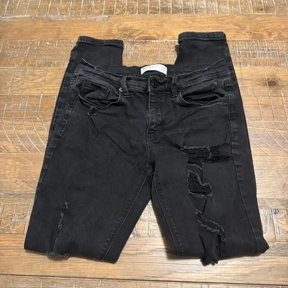 Mudd Women’s Size 9 Low Rise Skinny Black Distressed Jeans FX Stretch - Picture 10 of 14